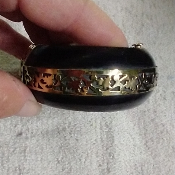 Large black brass decorative hinged pin 📍 bangle bracelet tribal ethnic vintage - Picture 6 of 7